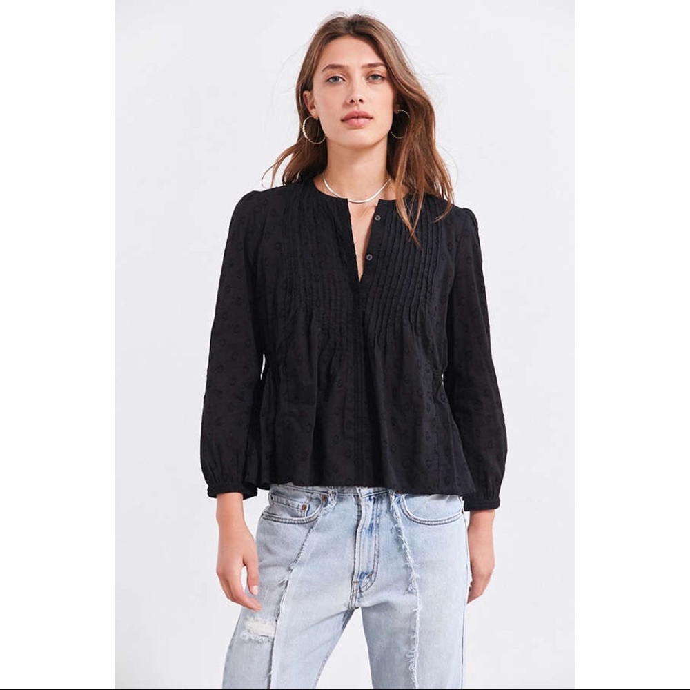UO Ecoté Arabella Pintuck Polka Dot Blouse